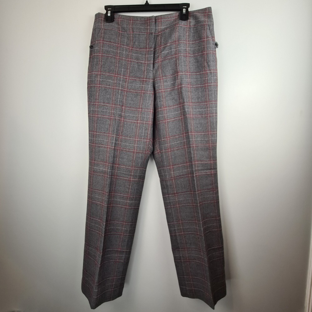 Talbots Womens Gray Red Plaid Wool Blend Straight Leg Dress Pants Size 12 Vtg